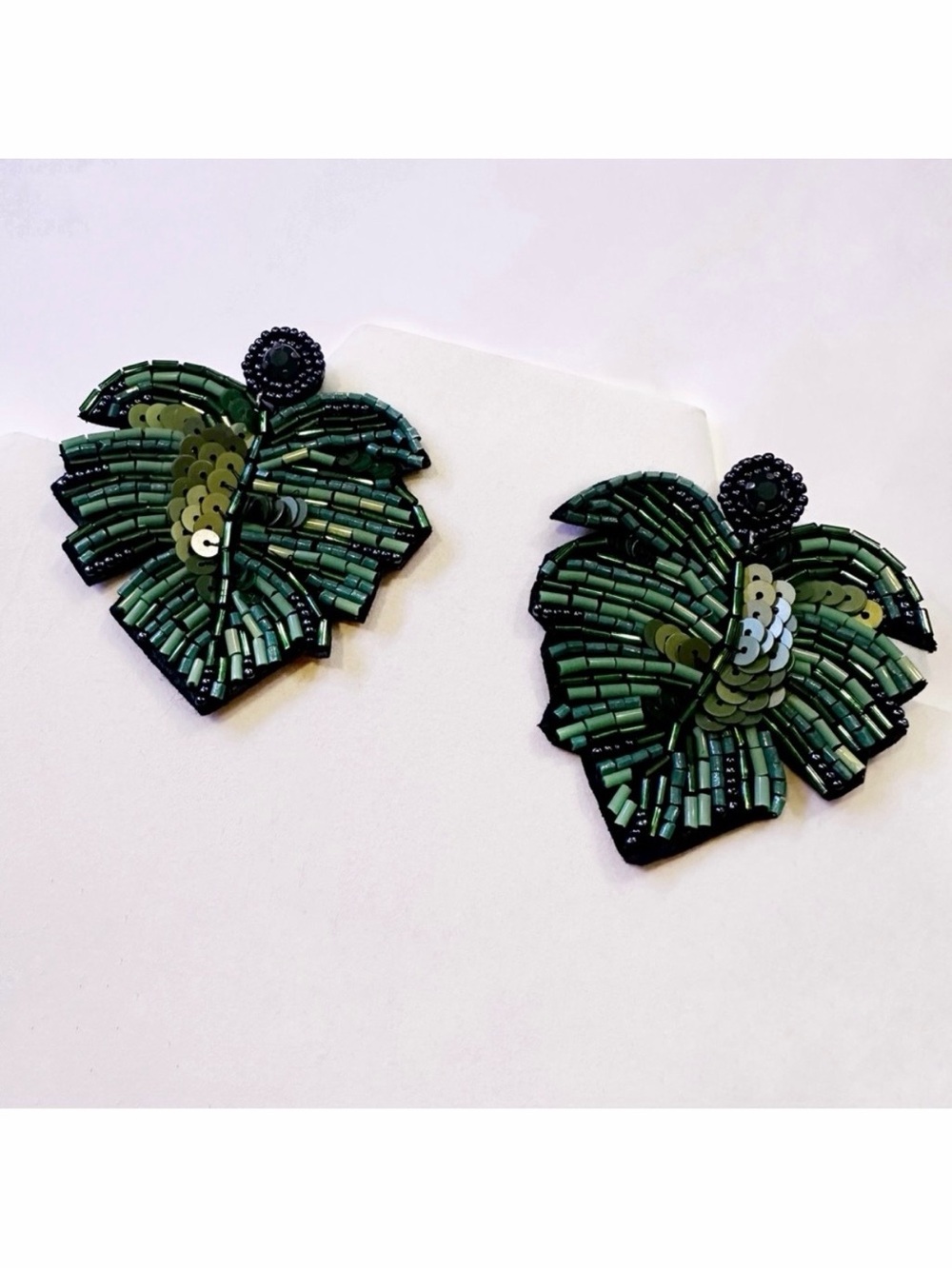 Unbranded Beaded Bohemian Monstera Leaf Plant Statement Earrings